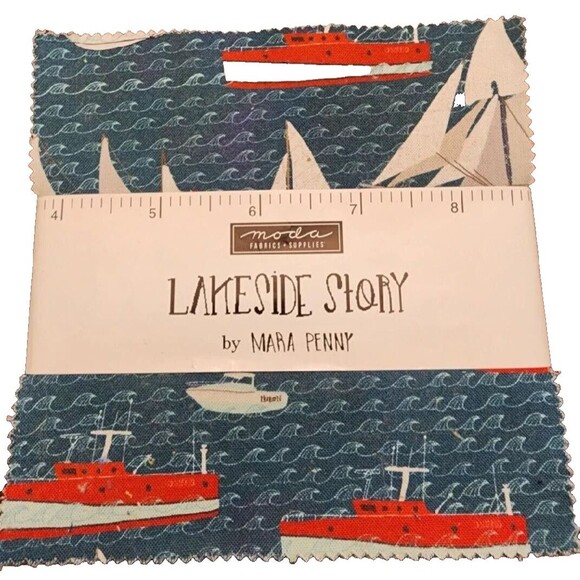 Moda Lakeside Story 42 5-in Charm Precut Fabric Quilt Squares Fishing Boat Theme - Picture 2 of 9